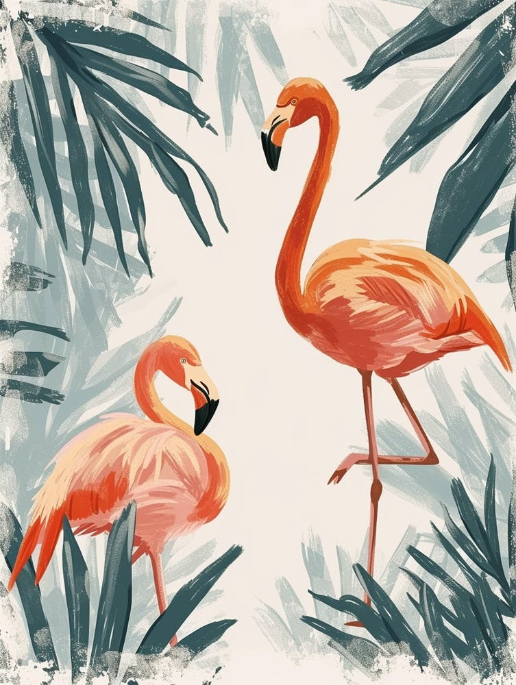 American Flamingo And Bird Of Paradise Minimalist Illustration 1