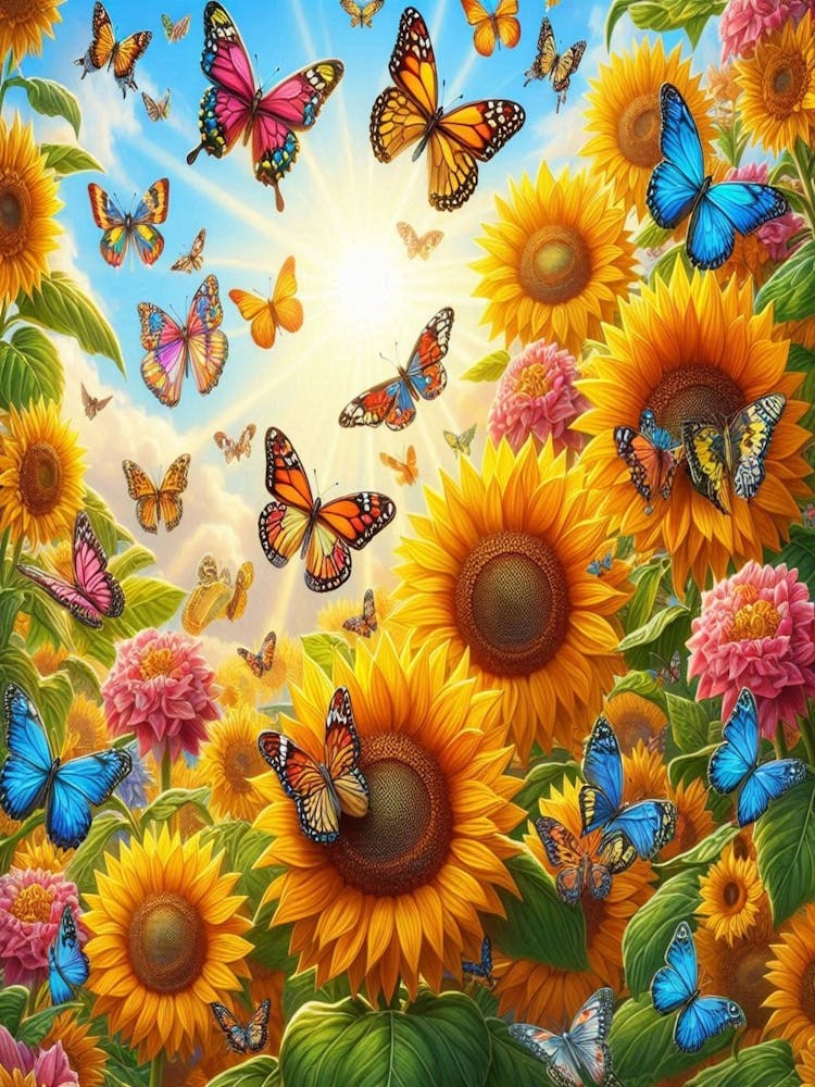 Sunflowers And Butterflies