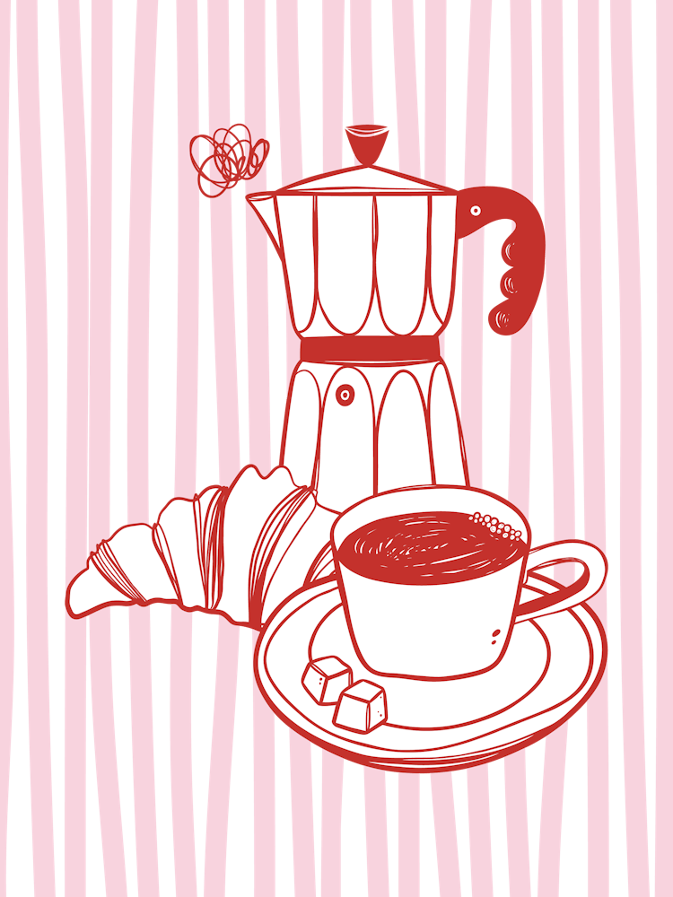 Pink & Red Breakfast | Coffee & Croissants