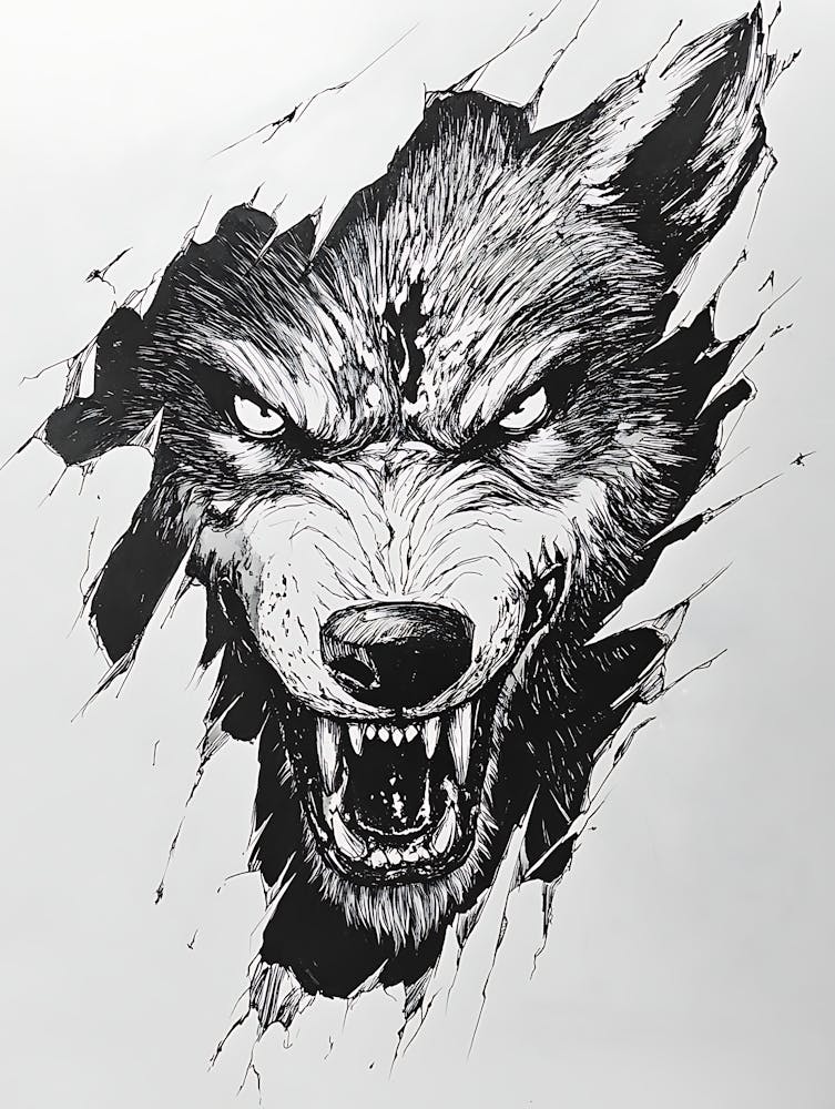 Angry Wolf Watching from Wall Hole 3