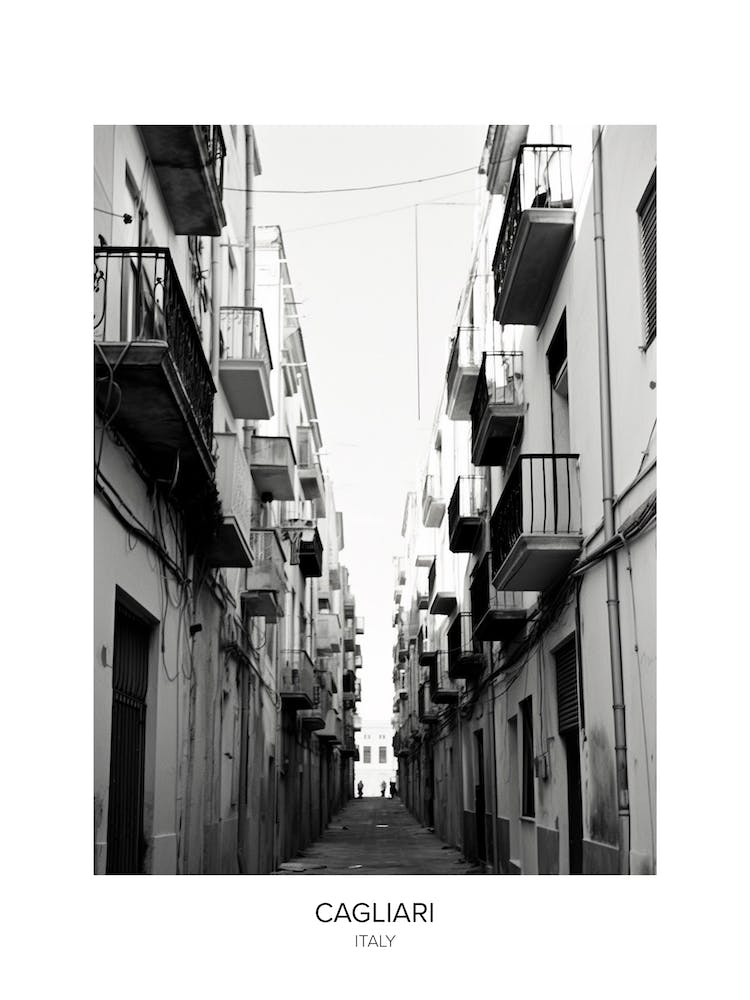 Poster Of Cagliari, Italy, Black And White Photo 1