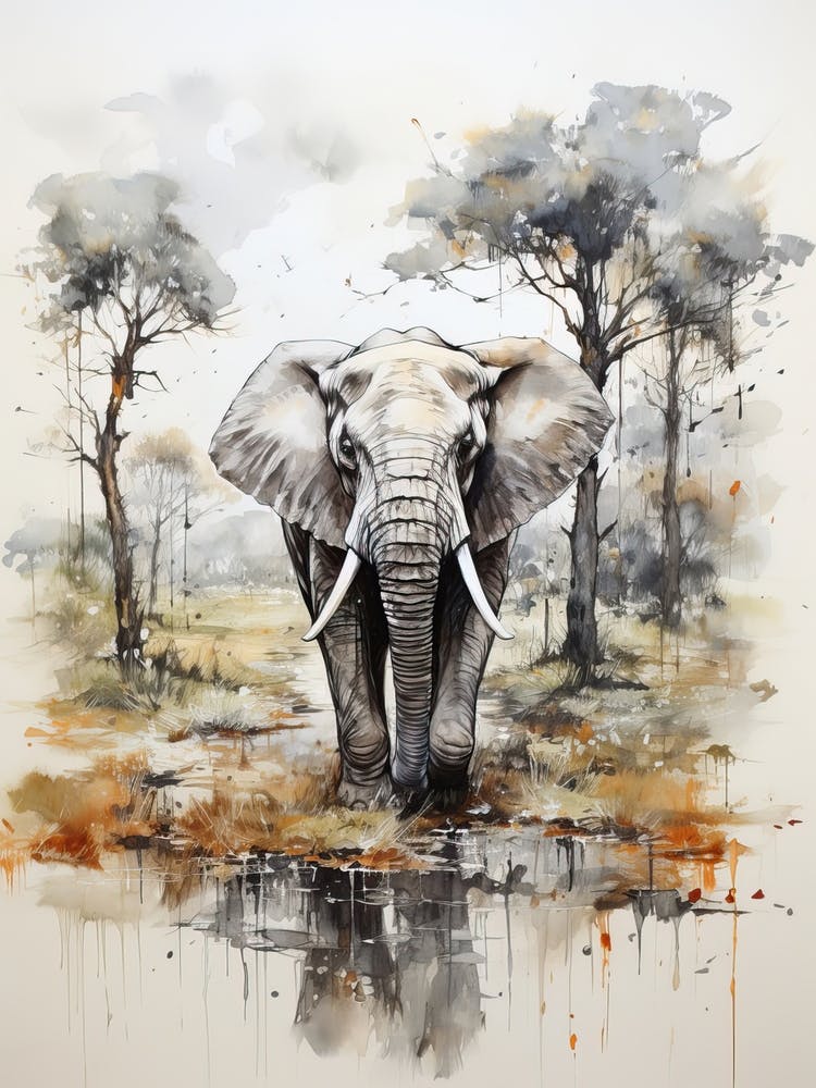 Elephant, Japanese Brush Painting, Ukiyo E, Minimal 3