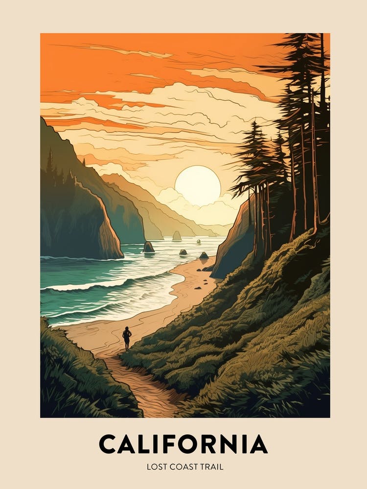 Lost Coast Trail Usa 1 Vintage Hiking Travel Poster