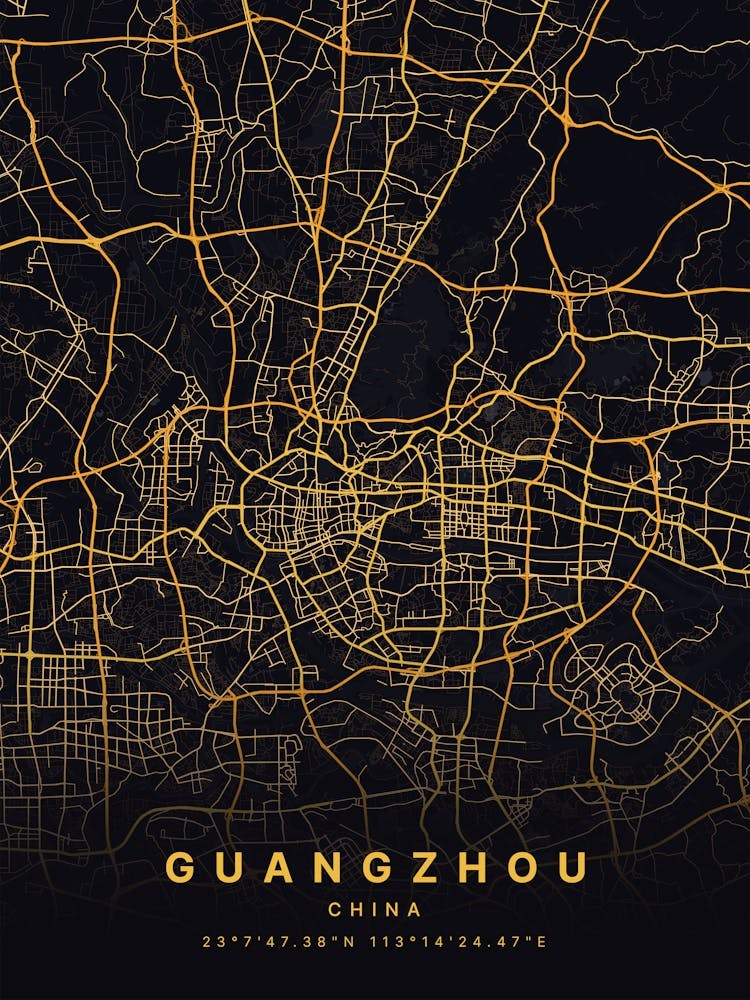 Guangzhou China Black And Gold Map