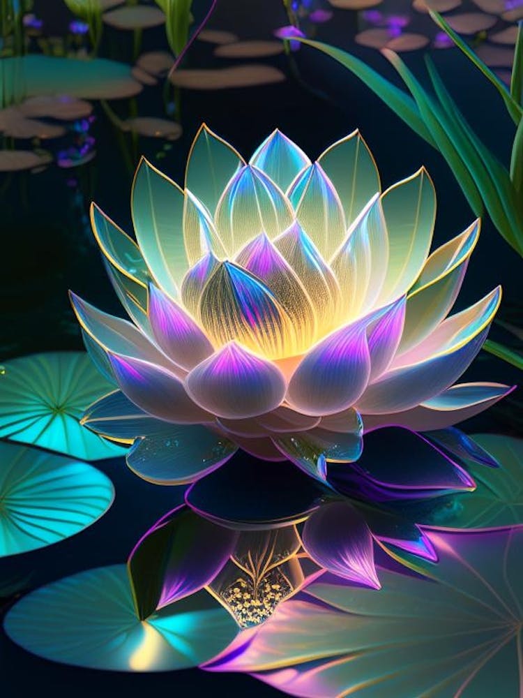 Lotus Flower In Garden Holographic 3