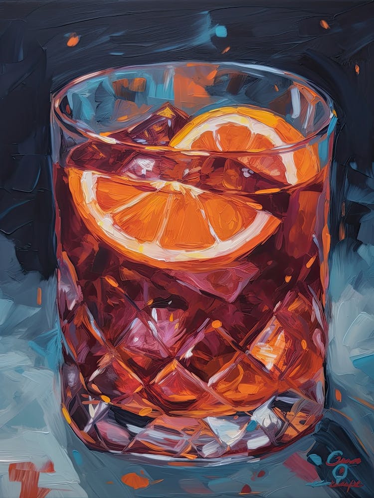 Negroni Cocktail Oil Painting 1
