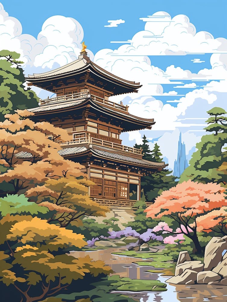 Ginkaku Ji Japan Illustration 1