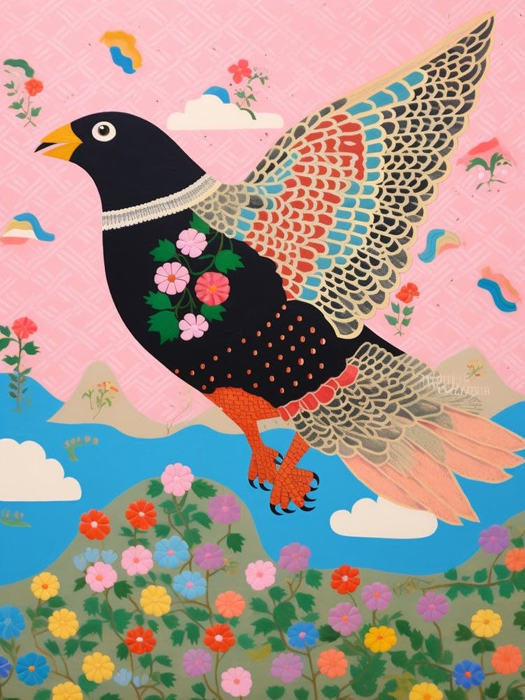Maximalist Bird Painting Cowbird 3