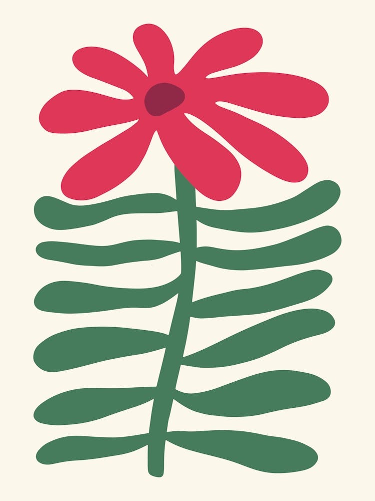 Flower Art Daisy Red Organic Naïf