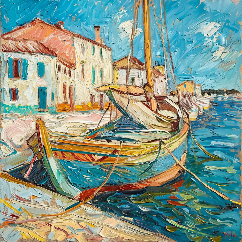 Van Gogh Style: Fishing Boats in Saintes-Maries-de-la-Mer Series