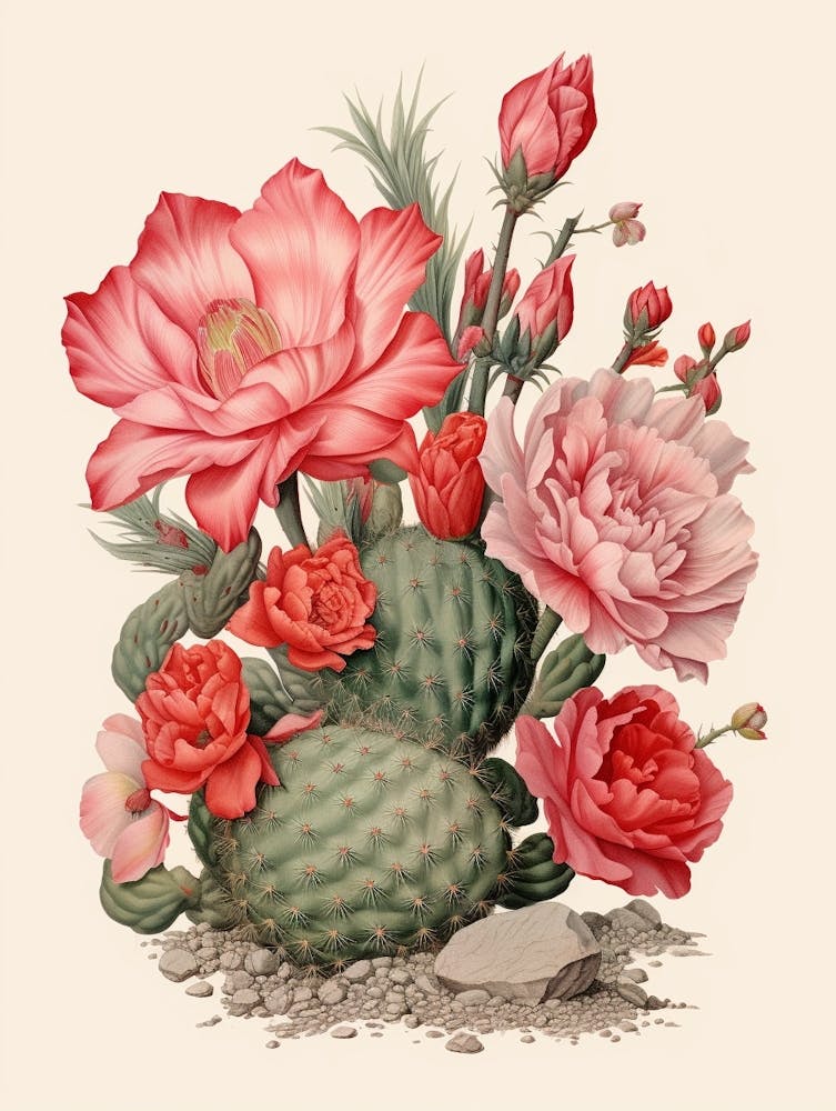Vintage Cactus Illustration Acanthocalycium Cactus 2