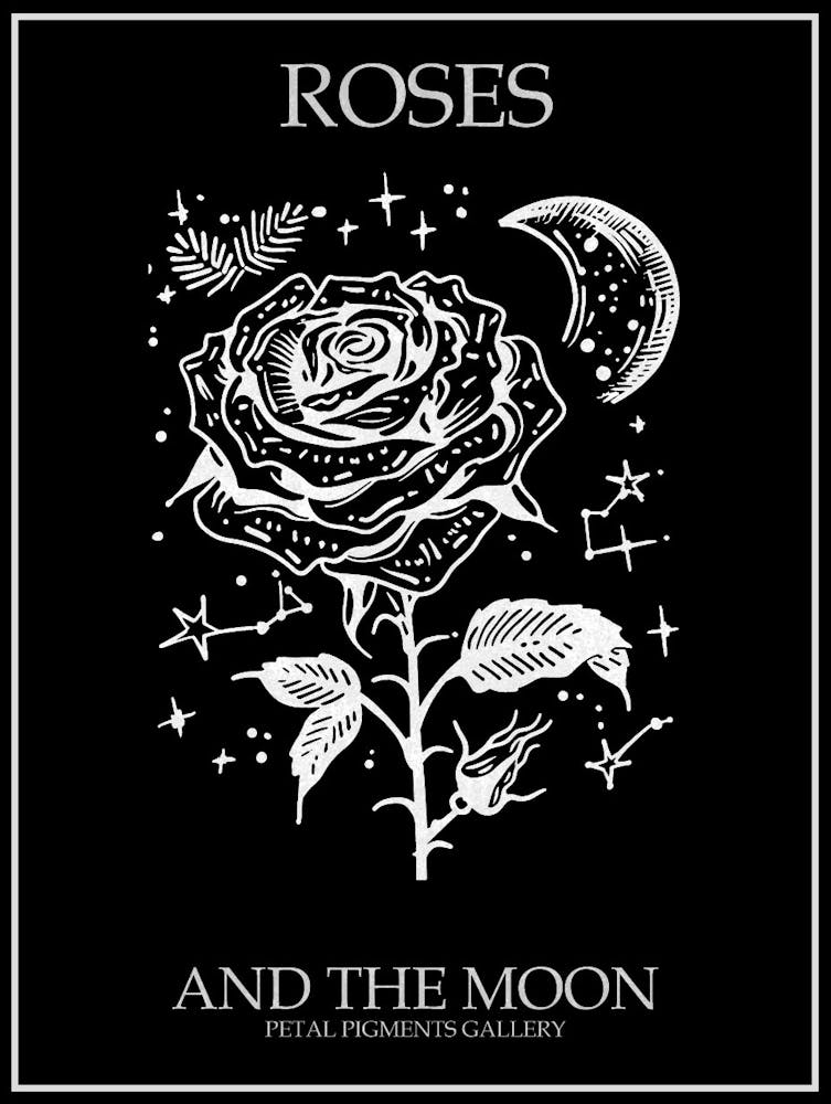 Roses And The Moon Line Drawing 3 Poster Inverted