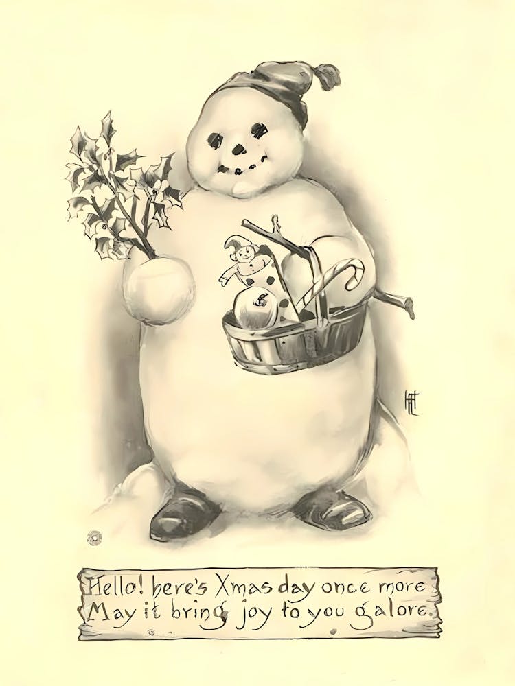Snowman With Basket Full Of Holiday Gifts