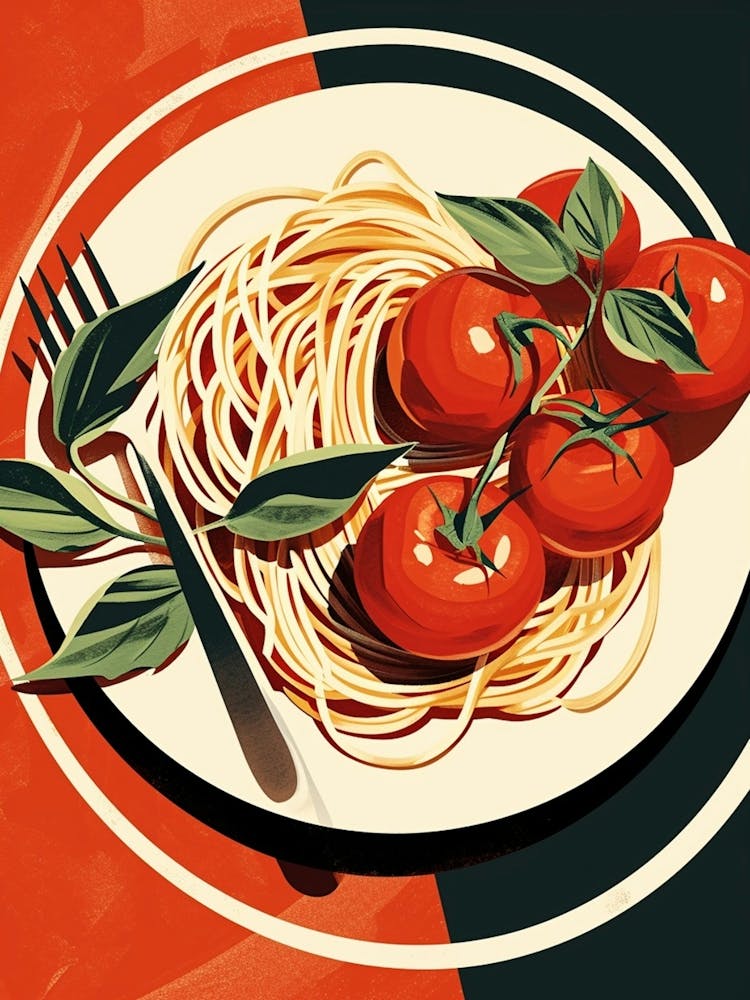 Spaghetti & Tomato Art Deco Inspired