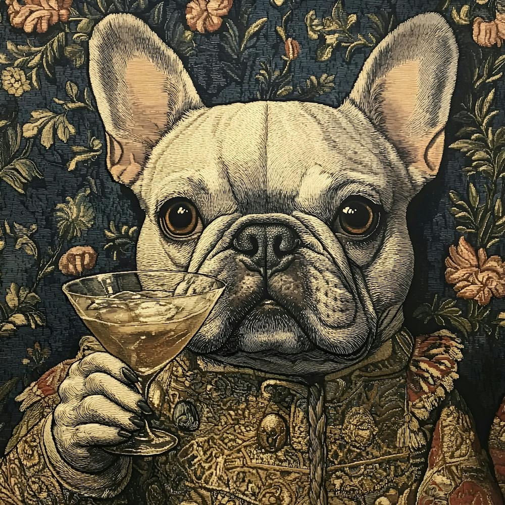 Tapestry Frenchie Drinking 2