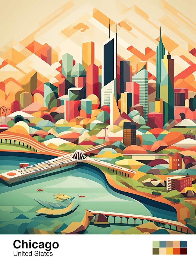 Chicago, Usa, Geometric Illustration 4 Poster