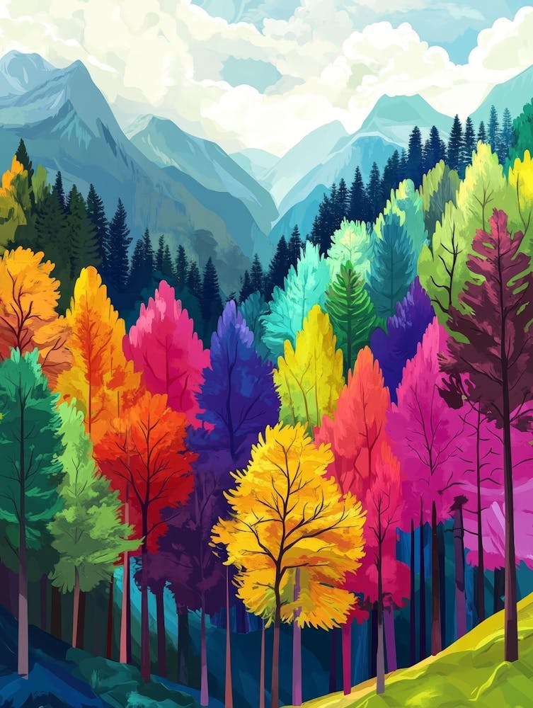 Colorful Trees In The Mountains