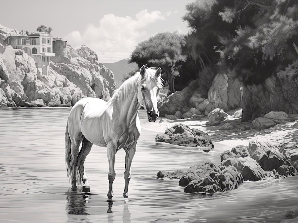 A Horse Oil Painting In Cala Macarella, Spain, Landscape 4