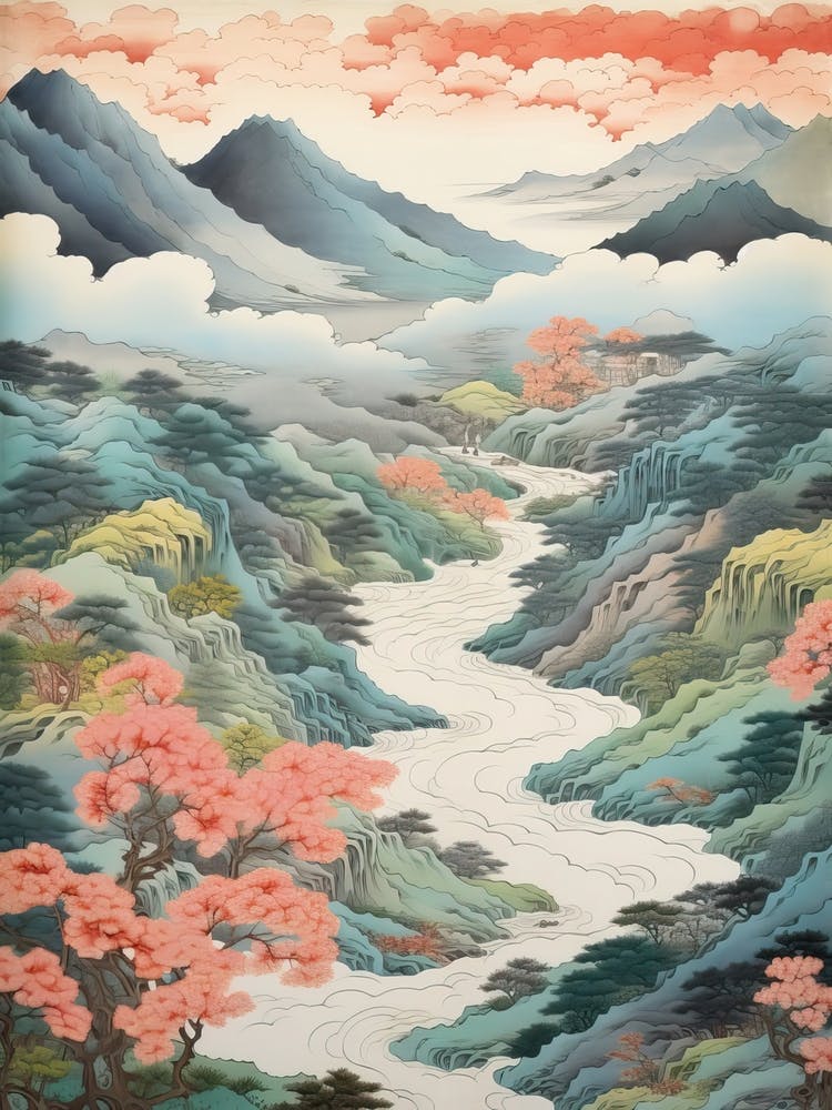 Iya Valley In Tokushima, Ukiyo E Zeichnung 2