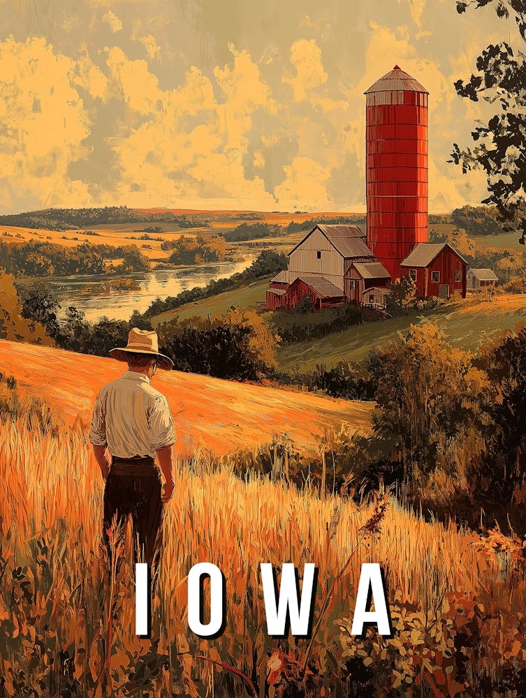 Vintage Iowa Patriotic Spirit Poster - Classic Americana Heartland Wall Art