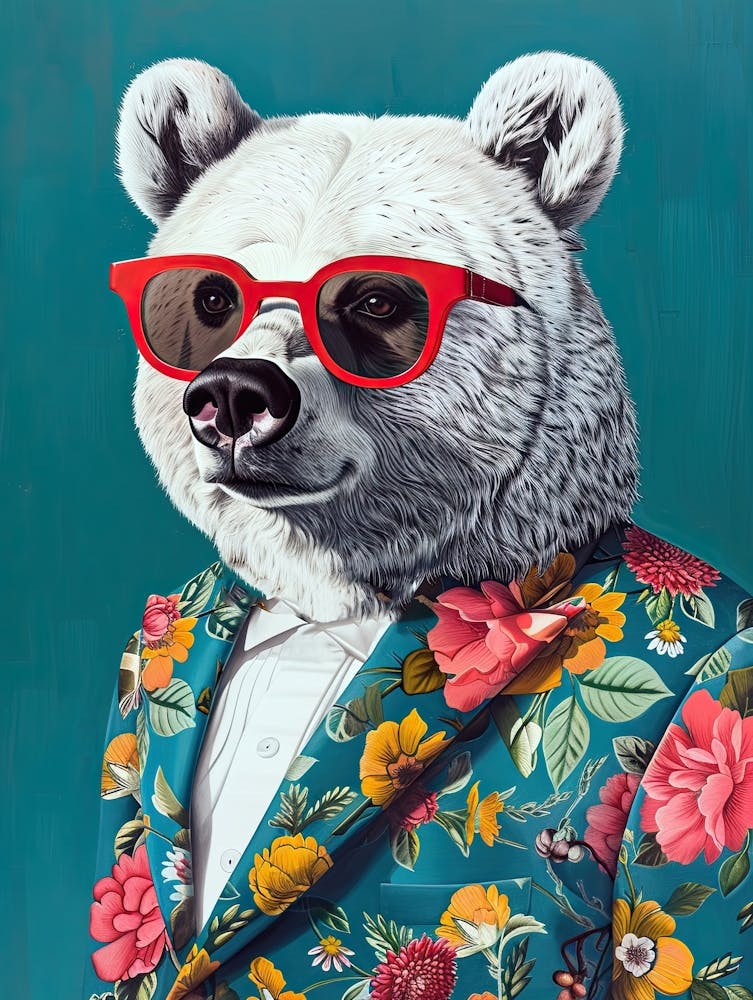 White Bear In A Floral Suit
