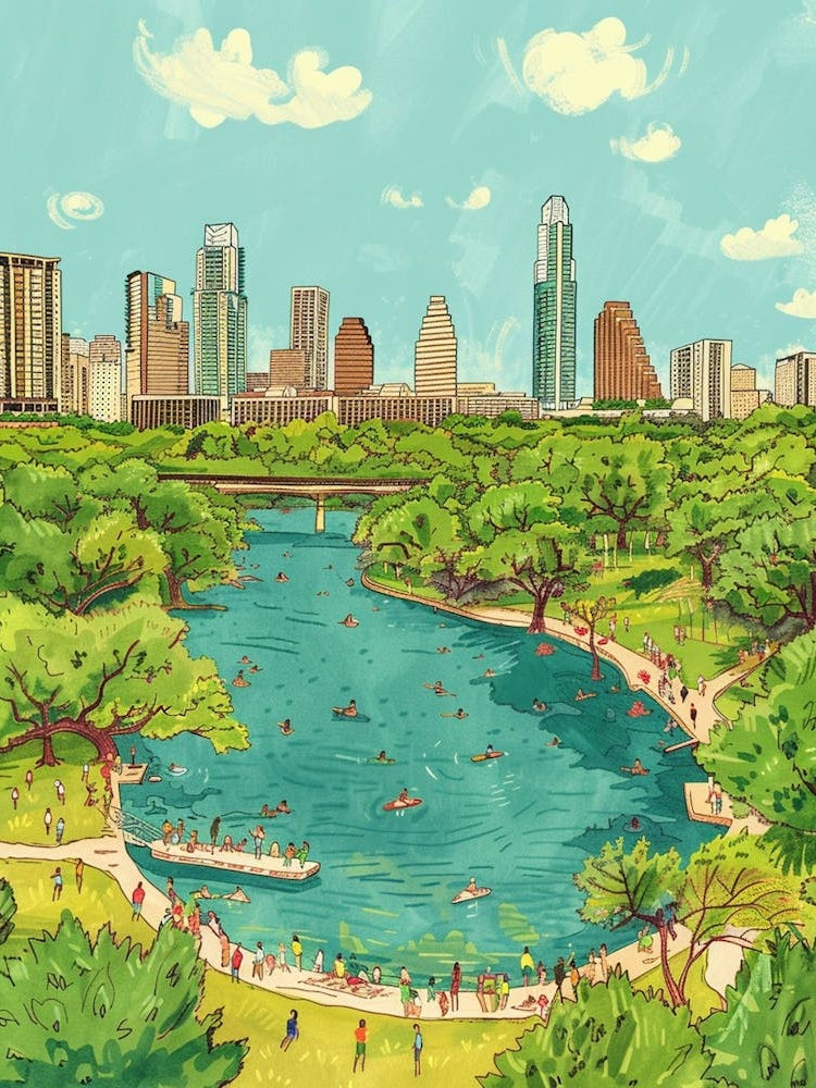 Storybook Illustration Zilker Metropolitan Park Austin Texas 3