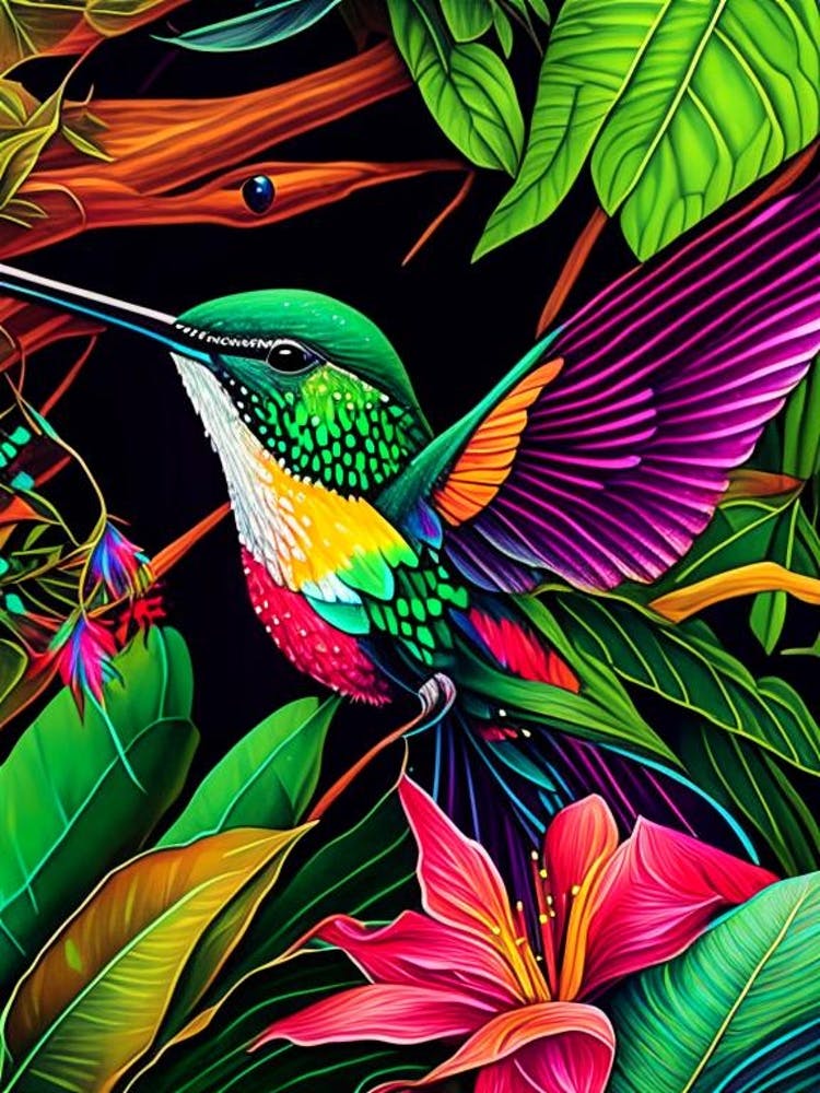 Hummingbird In Tropical Rainforest Marker Art 1