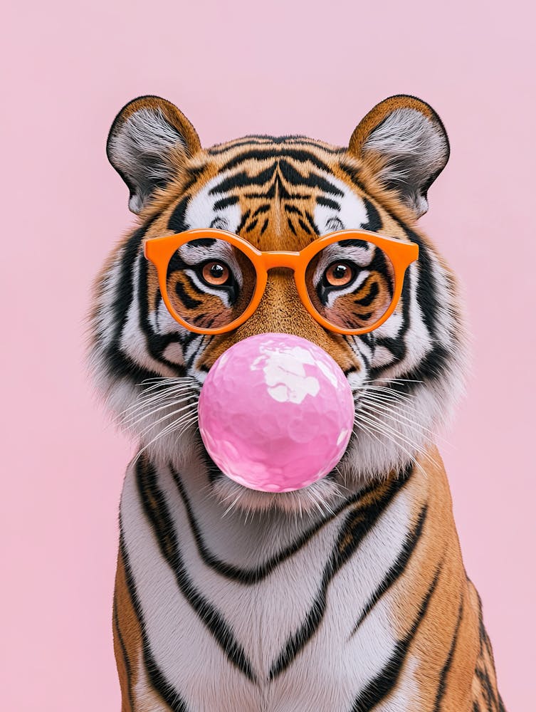 Tiger With A Pink Gumball