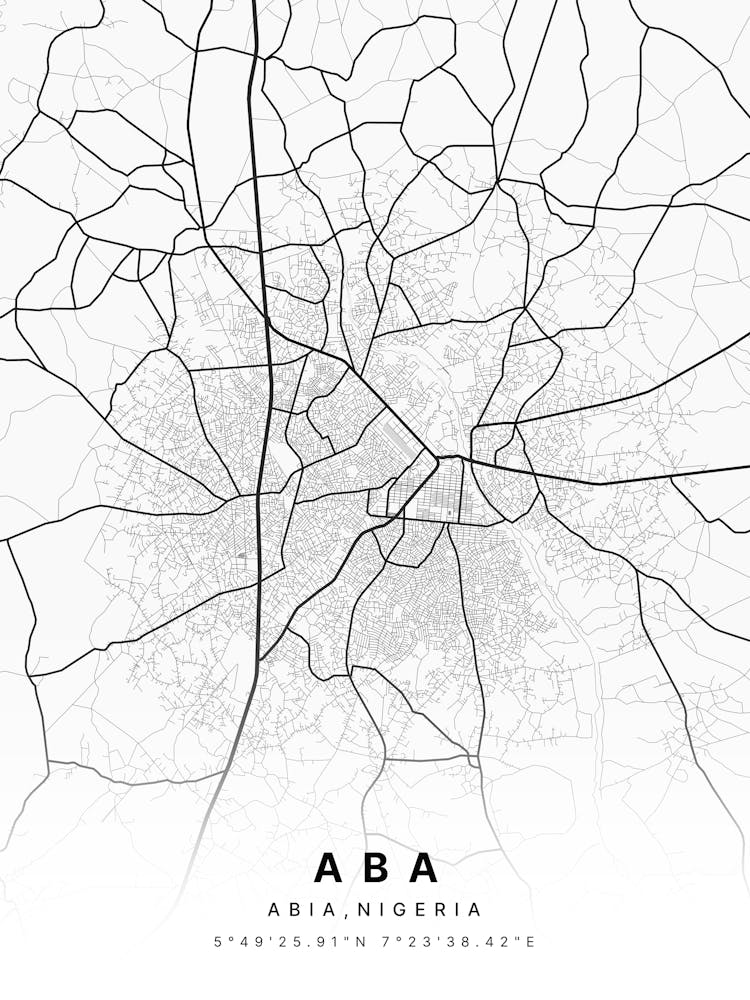Aba Abia Nigeria White Map