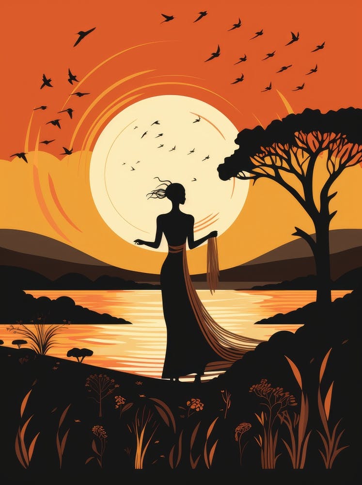 African Woman At Sunset