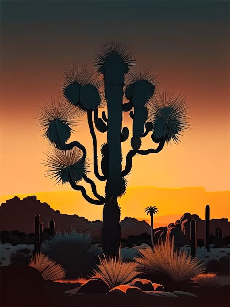 Joshua Tree At Dusk In Desert Retro Illustration (2)