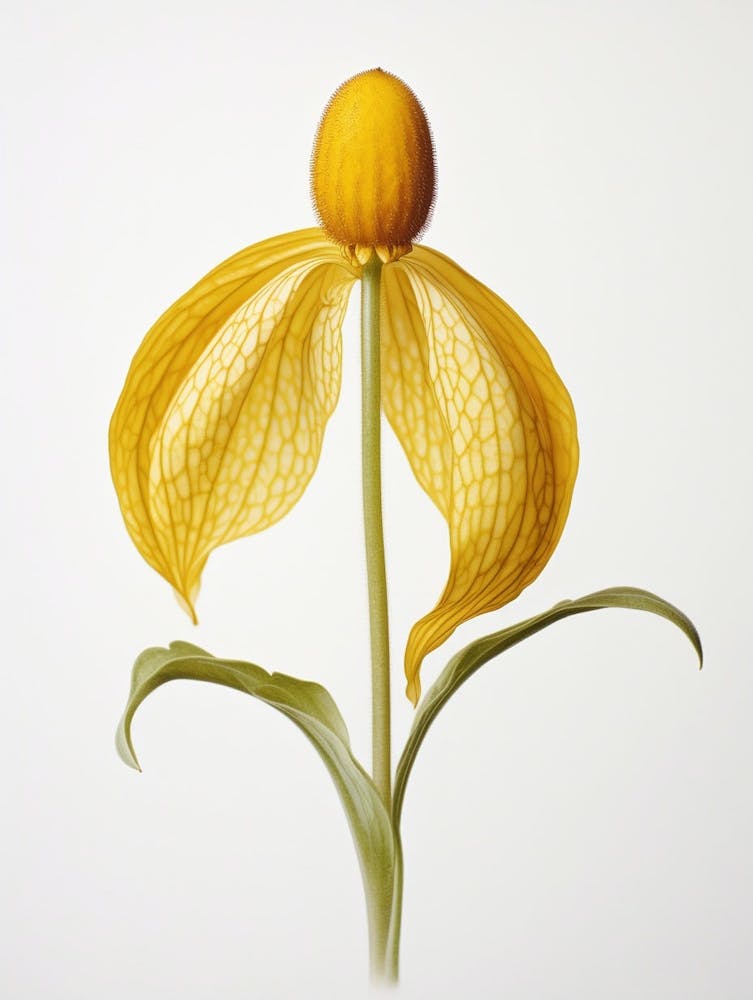 Pressed Wildflower Botanical Art Yellow Ladys Slipper