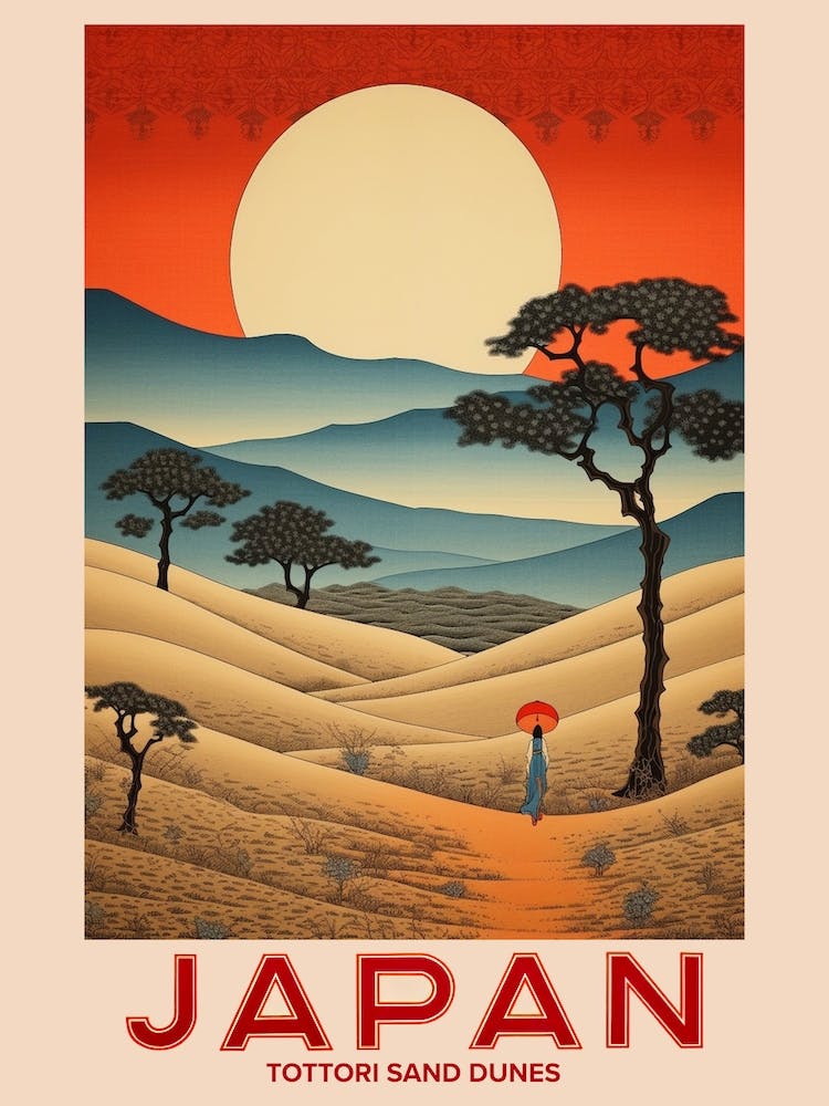 Tottori Sand Dunes, Visit Japan Vintage Travel Art 2