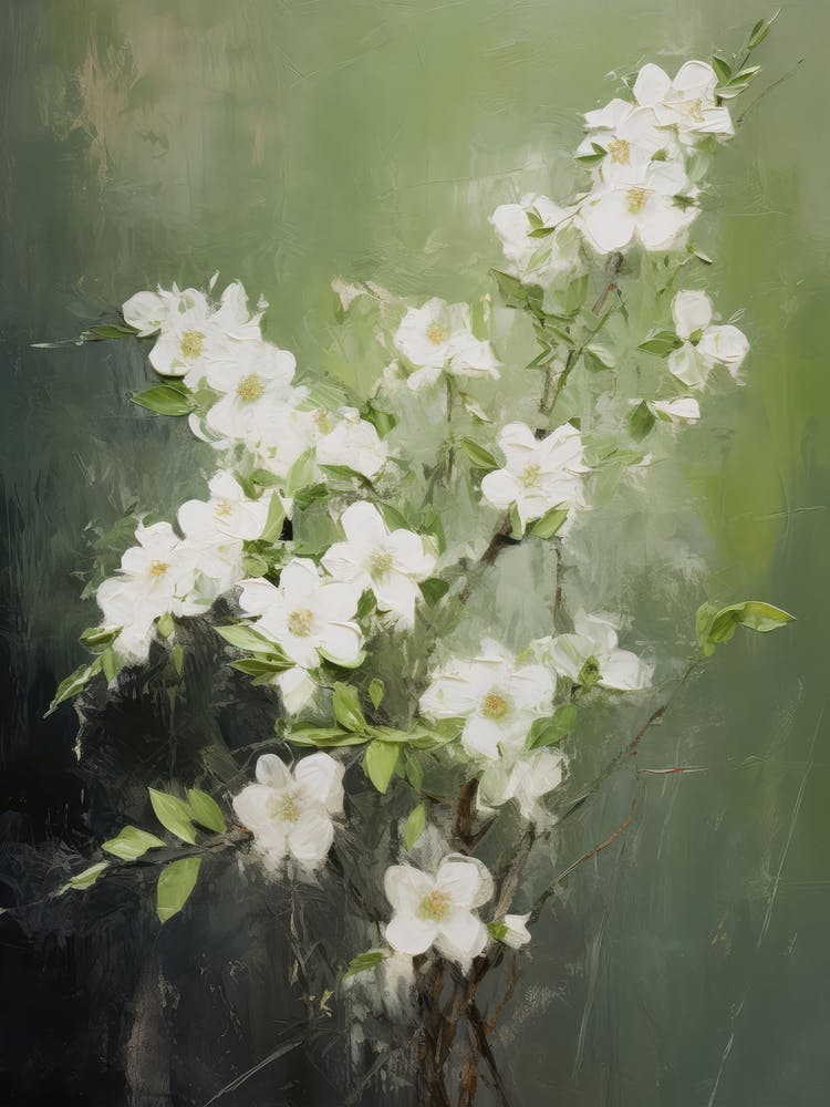 White Flower Branches Gouache Painting