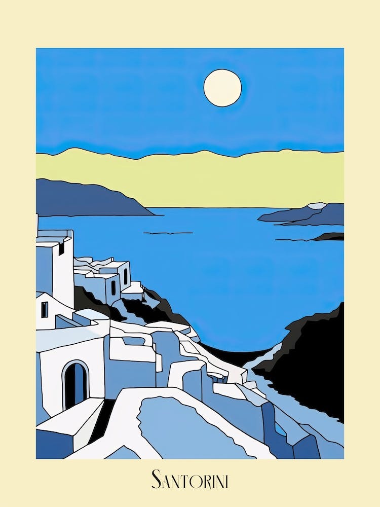 Poster Of Minimal Design Style Of Santorini, Greece 2