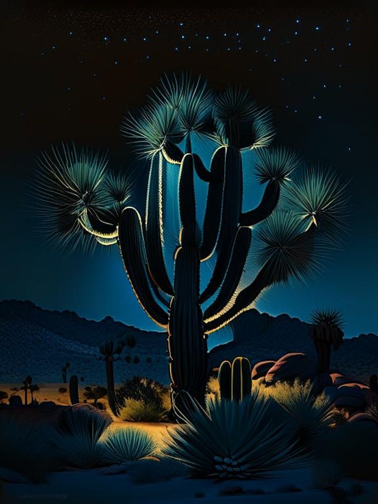 Joshua Trees At Night Vintage Botanical Line Drawing  (2)
