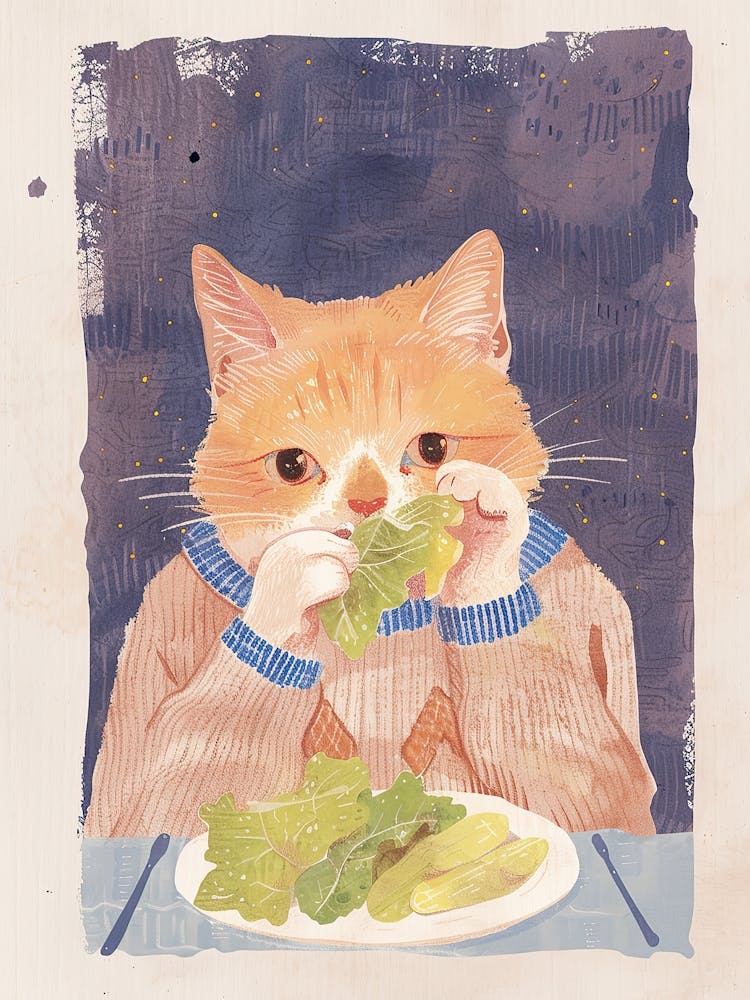 Orange Eating Salad Folk Illustration 1