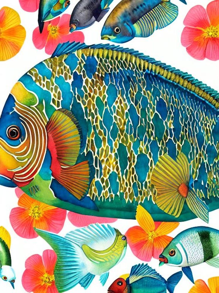Parrotfish Vintage Graphic Watercolour