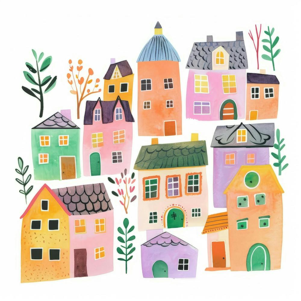Watercolor Houses 1