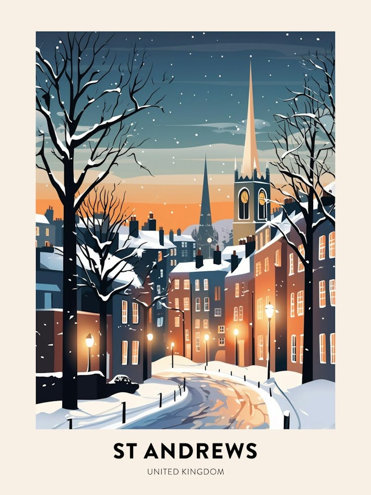Winter Night  Travel Poster St Andrews United Kingdom 4