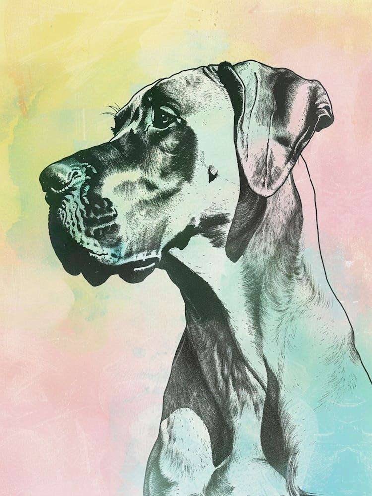 Great Dane Dog Pastel Line Watercolour Illustration  3