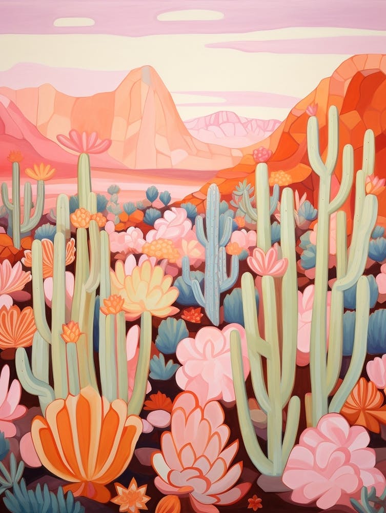 Cactus In The Desert Painting Bunny Ear Cactus 2
