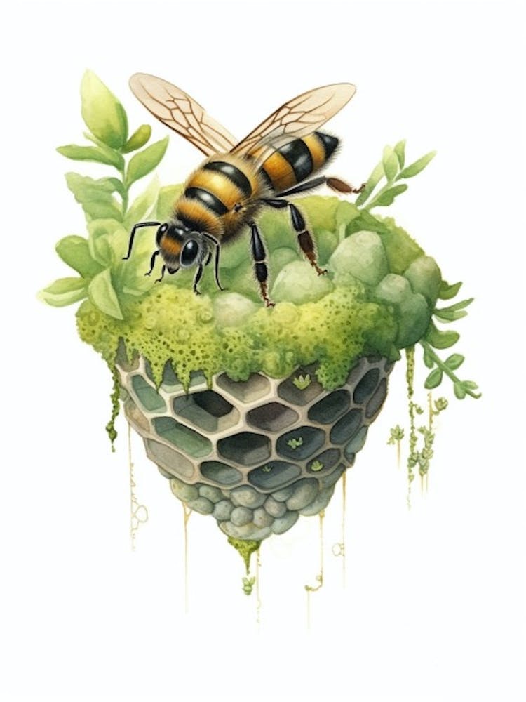 Green Sweat Bee Beehive Watercolour Illustration 4