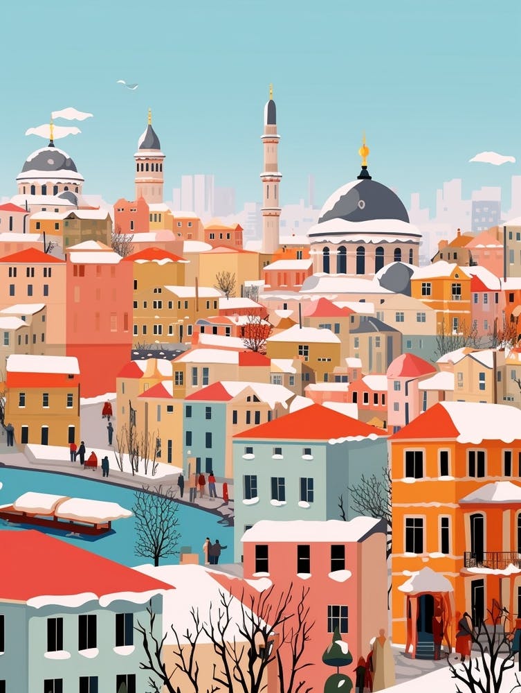 Illustration Rétro d'Hiver Istanbul Turquie