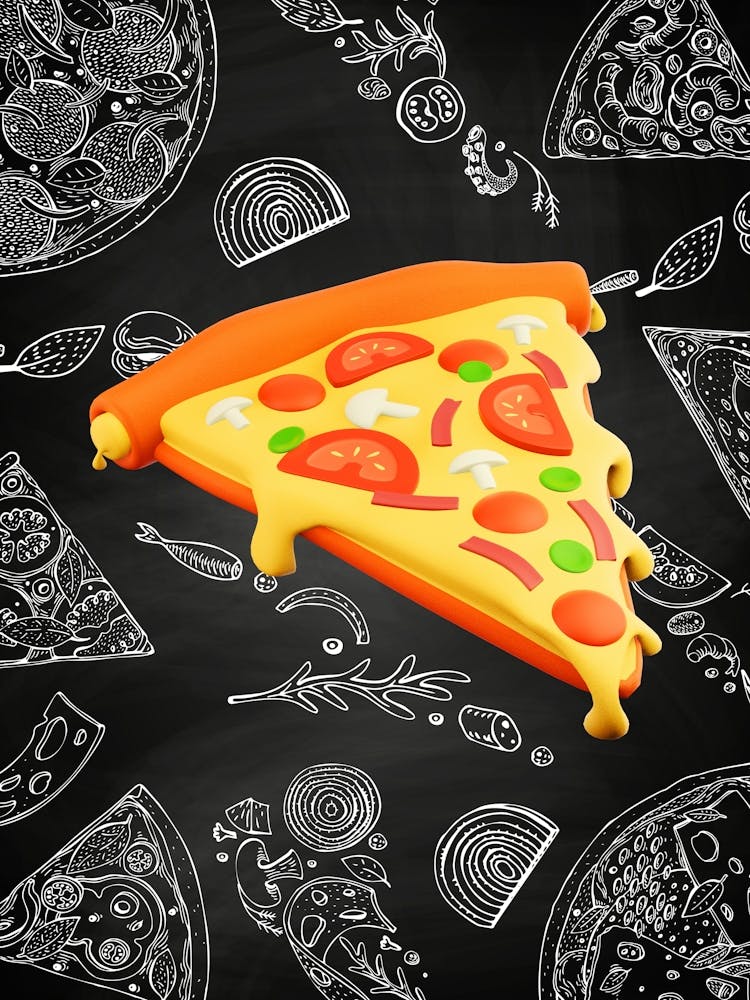 Pizza, plastic 3D — Food kitchen poster/blackboard, photo art
