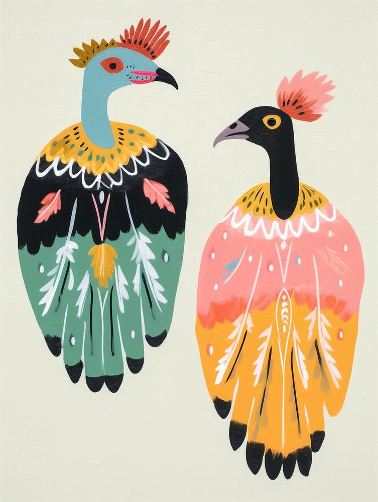 Folk Style Bird Painting Ostrich 1