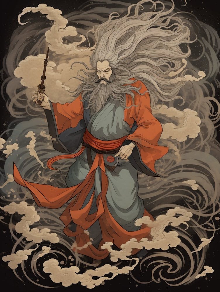 Illustration Japonaise Du Dieu Du Vent Fjin 6
