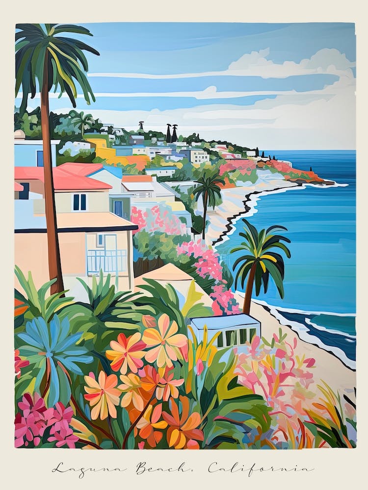 Poster Of Laguna Beach, California, Matisse And Rousseau Style 1