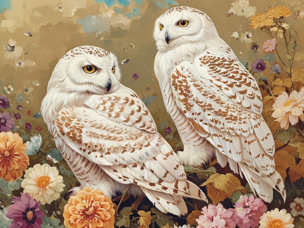 Floral Animal Illustration Snowy Owl 3
