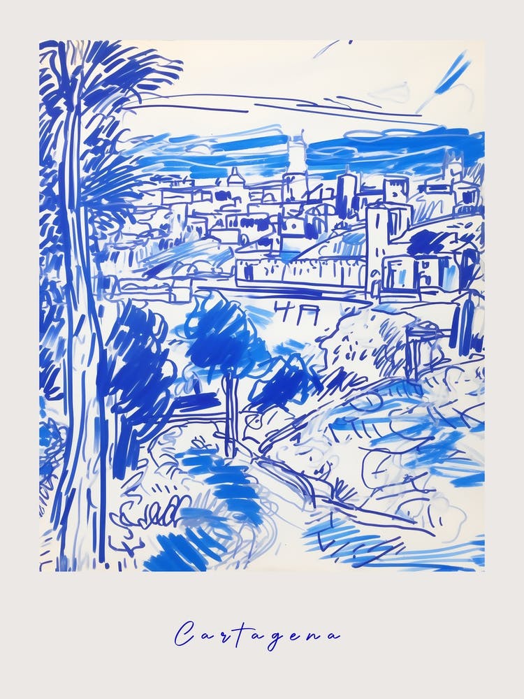 Cartagena Spain Mediterranean Blue Drawing Poster